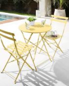 (56) RRP £119. Palma Bistro Dining Set Dusky Citron. Foldable For Easy Storage. Dimensions: (Tabl...