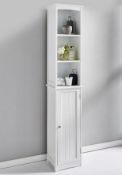 (85) New England Tall Cupboard White. Features Three Top Shelves And A Cabinet Base To Store And...