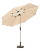 (43) RRP £119. 2.7m Crank & Tilt Parasol With LED Strips Cream. LED Strips Built Into The Spokes....