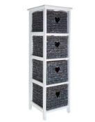 (66) Hyacinth Hearts 4 Drawer Tall Unit Natural. Dimensions: (H100 x W32 x D32cm).