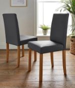 (35) RRP £179. Pair Of Ava Faux Leather Dining Chairs Grey/Oak. Dimensions: (H90 x W43 x D50cm).