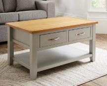 (22) RRP £269. Norfolk Two Tone Oak And Oak Veneer Coffee Table Grey/Oak. Featuring Two Storage D...