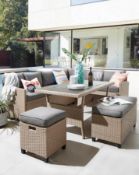 (1) RRP £999. Almalfi Corner Dining Set Natural/Grey. Dimensions: (Table: 144x74x67cm, 3 Seat Sof...
