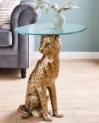 (33) RRP £179. Leopard Side Table Antique Gold Finish. Dimensions: (H68 x W55 x D46cm).
