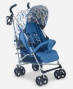 (55) RRP £119. My Babiie Blue & Grey Chevron Stroller. Dimensions: (Unfolded: 80 x 47 x 108cm, Fo...