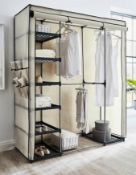 (84) Covered Triple Wardrobe With Storage Cream. Features A Full-Length Hanging Rail, 2 Small Han...