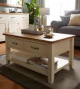 (21) RRP £269. Norfolk Two Tone Oak And Oak Veneer Coffee Table Cream/Oak. Featuring Two Storage...