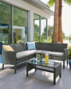 (3) RRP £599. Almeria Rattan Corner Sofa Set Grey. Dimensions: (3 Seater: H75 x W70 x D165cm, 2 S...