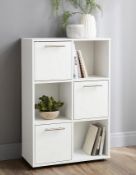 (73) Dakota 2x3 Cube Storage Unit White. Features 3 Concealed Cupboards & 3 Open Shelves. Dimensi...