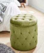 (71) Arwen Velvet Storage Ottoman Moss Green. Dimensions: (H40 x W40 x D40cm).