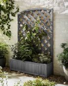 (88) Wide Wood Trellis Planter Grey.