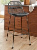 Title: (96/6N) RRP £139. Aurora Rattan Barstool Grey. Slim Black Metal Legs For A Modern Touch.