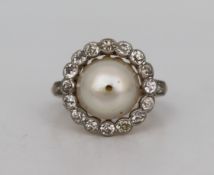Pearl Set Ring with Diamond Surround