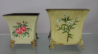 Pair of Painted Decape Metal Footed Bins