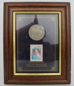 Framed Silver Coin & Queen Mother Stamp