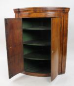 Georgian Bow Fronted Mahogany Wall Hanging Corner Cabinet