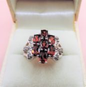 Diamond & Garnet Sterling Silver Ring New with Gift Box