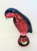 RARE Circa 1970's Signed Wedgwood Blue & Red Glass Parrot