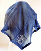 Vintage Blue Silk Scarf with Embroidery 65cm Square