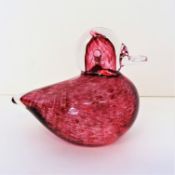Signed Wedgwood Speckled Pink Glass Duck c. 1970's