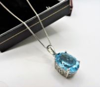 Sterling Silver 10ct Blue Topaz Solitaire Pendant Necklace New with Gift Box