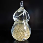 Signed FM Kostelac Ronneby Crystal 24k Pure Gold Hand Blown Pear Paperweight