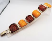Sterling Silver Chunky Amber Bracelet with Gift Box