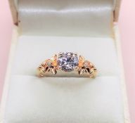 14k Gold on Sterling Silver Cubic Zirconia Ring New with Gift Pouch