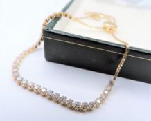 14k Gold on Sterling Silver Cubic Zirconia Slider Bracelet New with Gift Pouch
