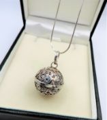 Artisan Sterling Silver Bell in a Ball Pendant Necklace