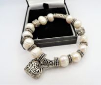 Silver Bead & Pearl Bracelet