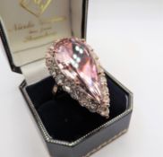 23 Carat Rose De France Amethyst and White Zircon Halo Ring in Rose Gold on Sterling Silver