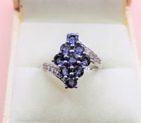 Sterling Silver Blue & White Sapphire Ring New with Gift Box