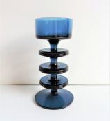 Wedgwood Sheringham 'Sapphire Blue' Glass 3 Disc Candlestick c.1970's