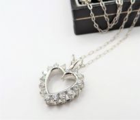 Sterling Silver Cubic Zirconia Heart Pendant Necklace New with Gift Pouch