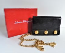 Vintage Salvatore Ferragamo Mini Black Calf Leather Shoulder Bag