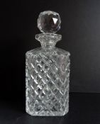 English Hand Cut Crystal Square Spirit Decanter