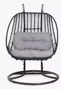 John Lewis Chevron Garden Double Hanging Seat, Black/Grey
