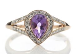 9ct Rose Gold Amethyst And Diamond Cluster Ring 0.21