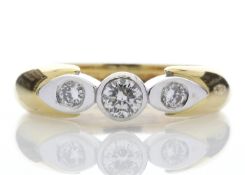 18ct Three Stone Rub Over Stone Set Shoulder Diamond Ring 0.41
