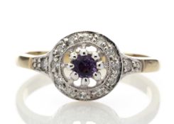 9ct Yellow Gold Round Cluster Claw Set Diamond Amethyst Ring 0.21