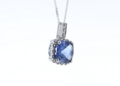 9ct White Gold Created Ceylon Sapphire Diamond Pendant 0.05