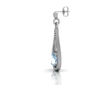 9ct White Gold Diamond And Blue Topaz Earring 0.02