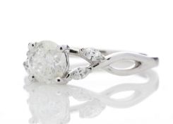 18ct White Gold Single Stone Diamond Ring With Leaf Shoulders (0.91) 1.07