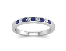 9ct White Gold Channel Set Semi Eternity Diamond & Sapphire Ring 0.12