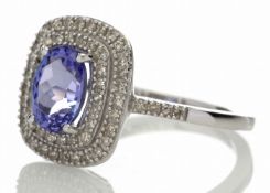 14ct Gold Oval Tanzanite And Diamond Cluster Ring 0.33