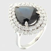 Certificated 14K White Gold Diamond & Emerald Ring / Total 7.15 ct