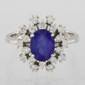Certificated 18K White Gold Diamond & Tanzanite Ring / Total 1.6 ct