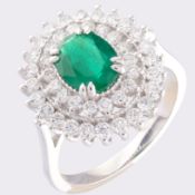 Certificated 14K White Gold Diamond & Emerald Ring / Total 2.1 ct
