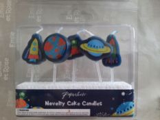 Box of Space Novelty Candles and Space Party Hats. Total RRP £120